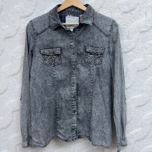 Maurices Denim Shirt Grunge Indie Sleaze Acid Wash Button Down Blouse Large